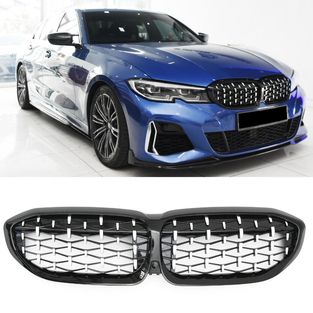 Griglia anteriore diamante nero con gocce cromate BMW Serie 3 G20 berlina G21 touring pre-LCI