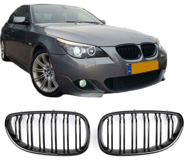 Griglia anteriore doppia barra nero lucido BMW Serie 5 E60 berlina E61 touring 2003-2010
