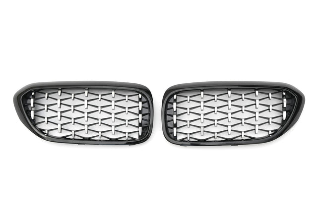 Griglia anteriore diamante nero lucido gocce cromate BMW Serie 5 G30 berlina G31 touring pre-LCI
