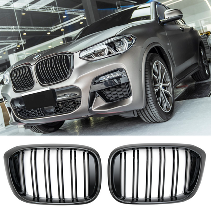 Griglia anteriore doppia barra nero lucido BMW X3 G01 X4 G02 pre-LCI 2017-2021 staffa