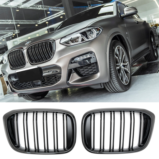 Griglia anteriore doppia barra nero lucido BMW X3 G01 X4 G02 pre-LCI 2017-2021 staffa