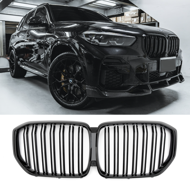 Griglia anteriore doppia barra nero lucido BMW X5 G05 pre-LCI 2018-2023 staffa