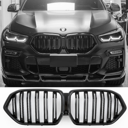 Griglia anteriore doppia barra nero lucido BMW X6 G06 dal 2018 staffa
