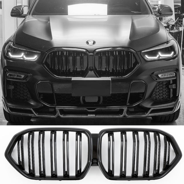 Griglia anteriore doppia barra nero lucido BMW X6 G06 dal 2018 staffa