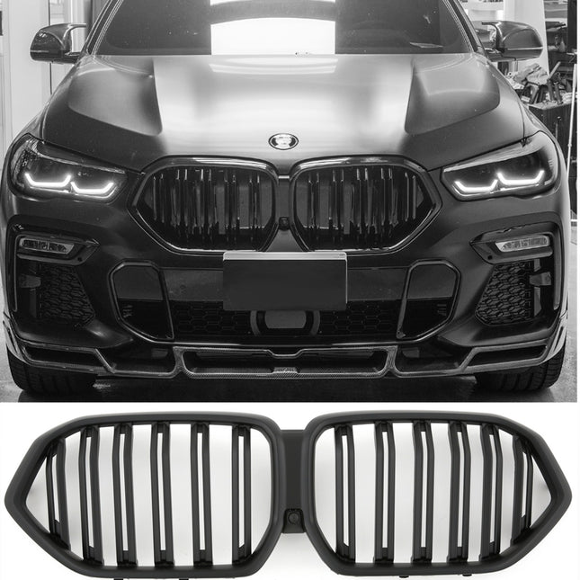 Griglia anteriore doppia barra nero opaco BMW X6 G06 dal 2018 staffa
