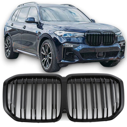 Griglia anteriore doppia barra nero lucido BMW X7 G07 pre-LCI 2019-2022 staffa