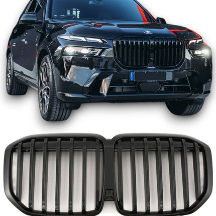 Griglia anteriore doppia barra nero lucido BMW X7 G07 LCI dal 2022 staffa