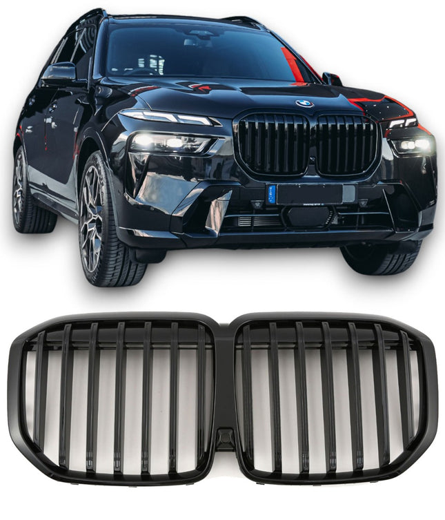 Griglia anteriore doppia barra nero lucido BMW X7 G07 LCI dal 2022 staffa