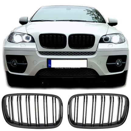 Griglia anteriore doppia barra nero lucido BMW X5 E70 X6 E71 2006-2013