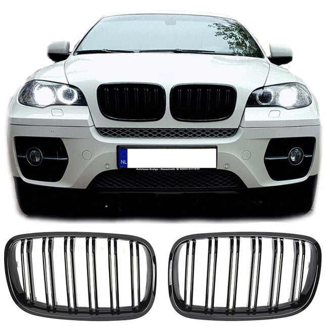 Griglia anteriore doppia barra nero lucido BMW X5 E70 X6 E71 2006-2013