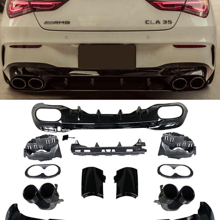 Diffusore con Terminali Neri per Mercedes CLA C118 / X118 AMG Line 2019-2023