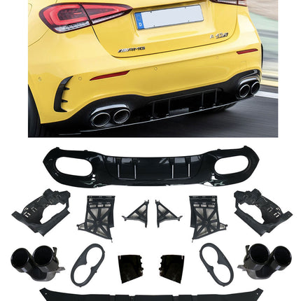 Diffusore con Terminali Neri per Mercedes Classe A W177 Hatchback AMG Line 2018-2026