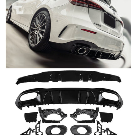 Diffusore con Terminali Neri per Mercedes Classe A W177 Hatchback AMG Line 2018-2026 – Look A35