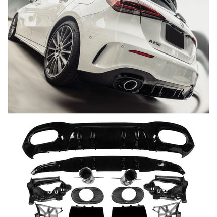 Diffusore con Terminali Cromati per Mercedes Classe A W177 Hatchback AMG Line 2018-2026 – Look A35