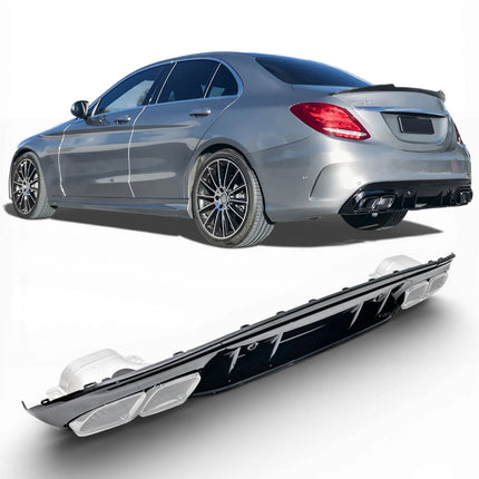 Diffusore con Terminali Neri per Mercedes Classe C W205 / S205 AMG Line 2014-2020 – Look C63