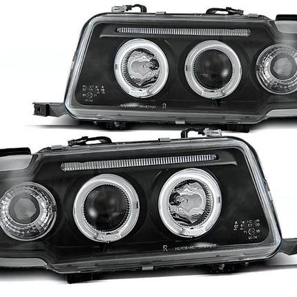 Coppia Fari Anteriori Audi 80 1991–1996 Neri con Luci Angel Eyes