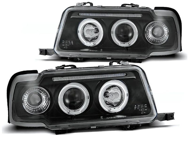 Coppia Fari Anteriori Audi 80 1991–1996 Neri con Luci Angel Eyes