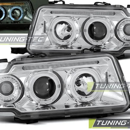 Audi 80 B4 1991-1996 Fari Anteriori Cromati Angel Eyes
