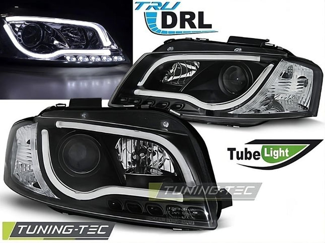 Audi A3 8P 2003-2008 Fari Anteriori LED Lightube DRL Nero