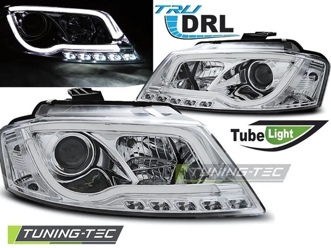 Audi A3 8P 2008-2012 Fari Anteriori LED Lightube DRL Cromato