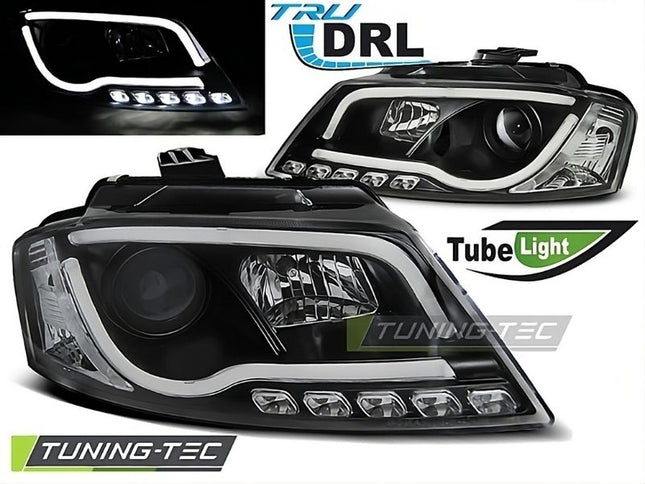 Audi A3 8P 2008-2012 Fari Anteriori LED Lightube DRL Nero
