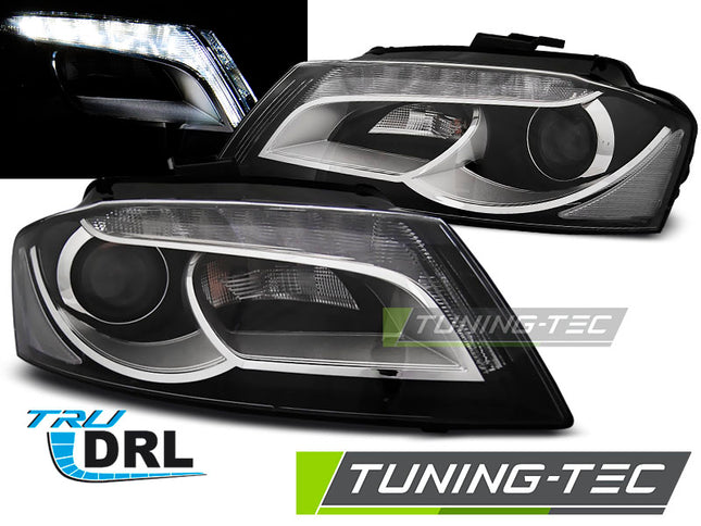 Audi A3 8P 2008-2012 Fari Anteriori LED DRL Lenticolari Nero