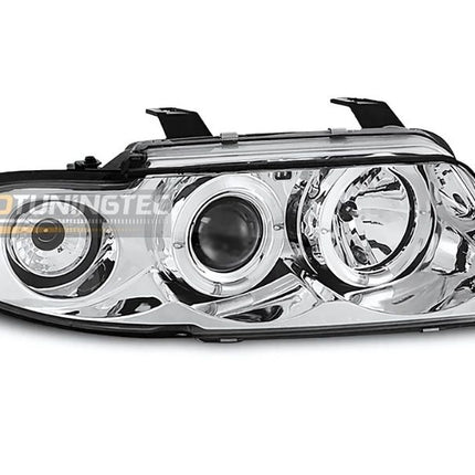 Fari anteriori Audi A4 B5 cromati con luci Angel Eyes