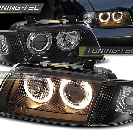 Audi A4 B5 1994-1998 Fari Anteriori Neri Angel Eyes Gialli
