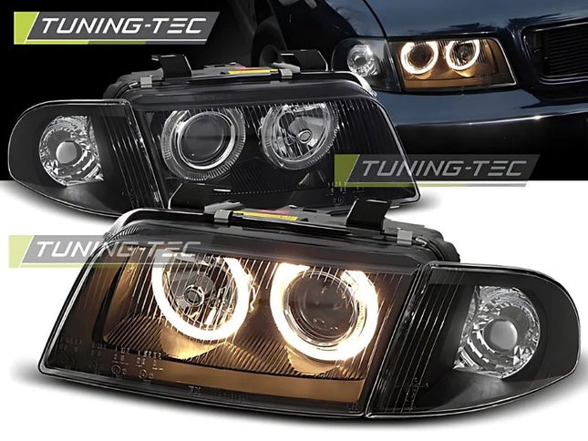 Audi A4 B5 1994-1998 Fari Anteriori Neri Angel Eyes Gialli