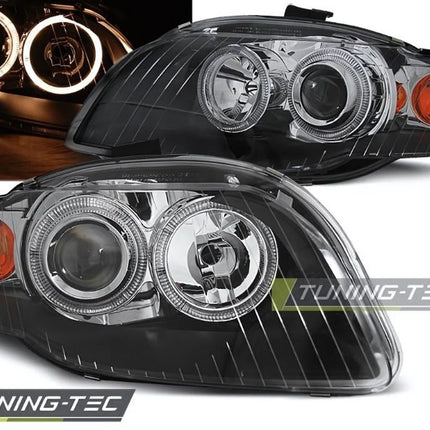 Audi A4 B7 2004-2008 Fari Anteriori Neri Angel Eyes Gialli