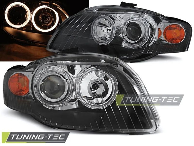 Audi A4 B7 2004-2008 Fari Anteriori Neri Angel Eyes Gialli