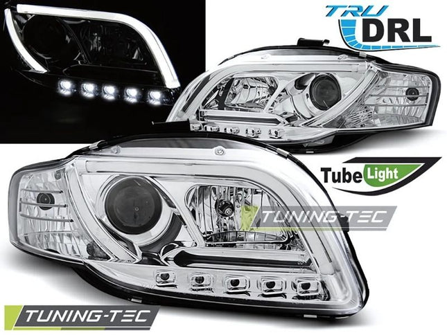 Audi A4 B7 2004-2008 Fari Anteriori LED Lightube DRL Cromati
