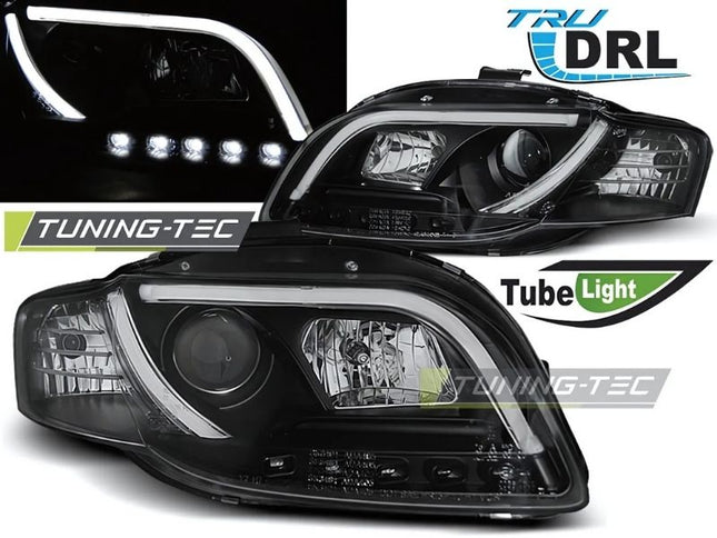 Audi A4 B7 2004-2008 Fari Anteriori LED Lightube DRL Nero