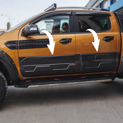 Modanature Laterali per Ford Ranger T6-T7-T8 2012-2022 (Jumbo) Nero Lucido