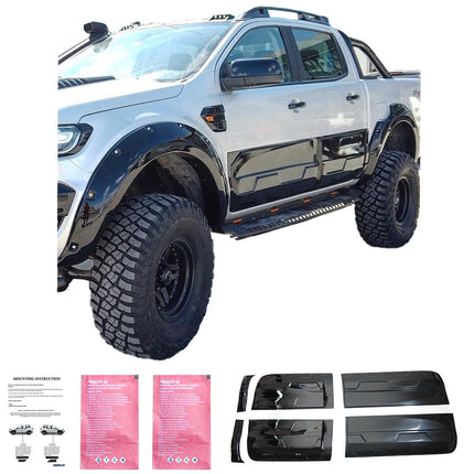 Modanature Laterali per Ford Ranger T6-T7-T8 2012-2022 (Jumbo) Nero Lucido