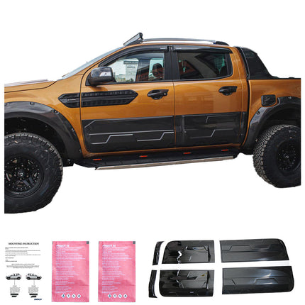 Modanature Laterali per Ford Ranger T6-T7-T8 2012-2022 (Jumbo) Nero Lucido