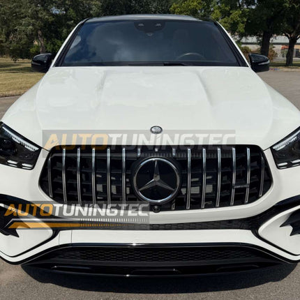 Vista ravvicinata della griglia con stella Mercedes trasferita, su GLE C167 Coupé 2023-2026.