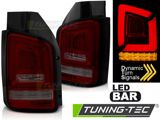 Vw T5 2003-2009 Fanali Posteriori Led Bar Rosso Fumé Sequenziali
