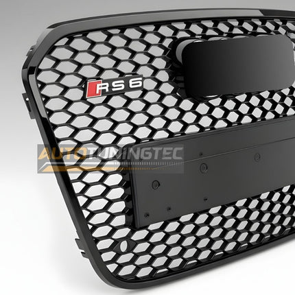 Dettaglio della griglia radiatore Audi A6 4G C7 dal 2010 al 2014, design RS6 Quattro nero lucido.
