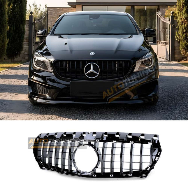Griglia anteriore GTR Panamericana look nero lucido per Mercedes CLA C117 pre-restyling 2013-2016, senza 360°.