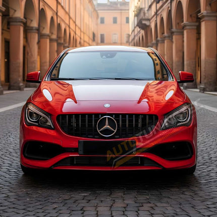 Griglia sportiva GTR per Mercedes CLA X117 dal 2015 al 2019, elemento distintivo nero lucido.