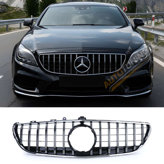 Griglia anteriore AMG Look nero lucido con profili cromati per Mercedes CLS C218 X218 Restyling 2014-2018