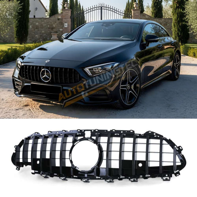 Griglia anteriore AMG Look nero lucido per Mercedes CLS C257 2018-2023, vista frontale dettagliata