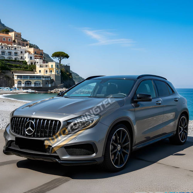 Griglia anteriore per Mercedes GLA X156 2013-2016 nero lucido con profili cromati GTR-design.