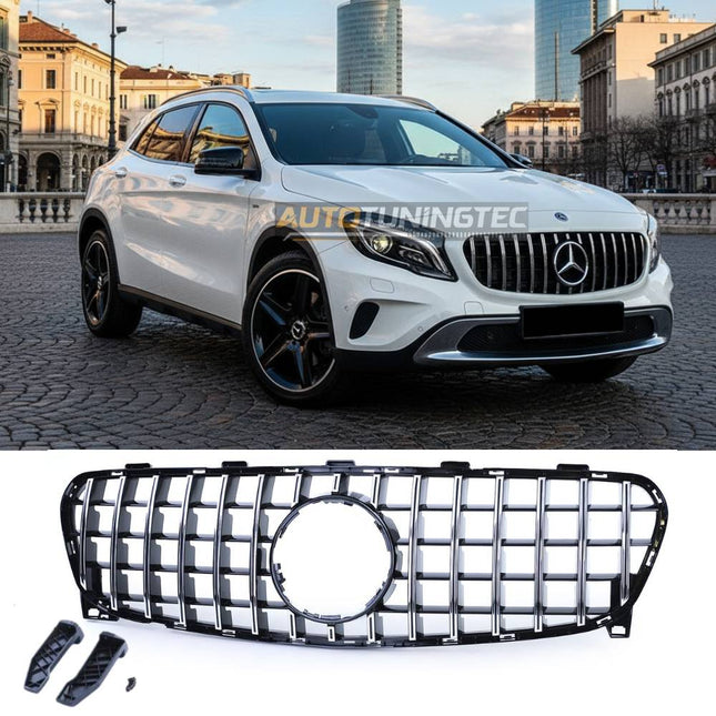 Griglia anteriore GT-R Look AMG nero lucido per Mercedes GLA X156 Facelift 2017-2020 con profili cromati.