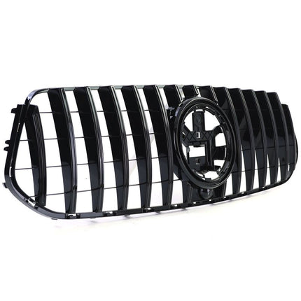 Dettaglio griglia frontale GT-R style nero lucido su Mercedes GLE V167 con paraurti AMG-Line.