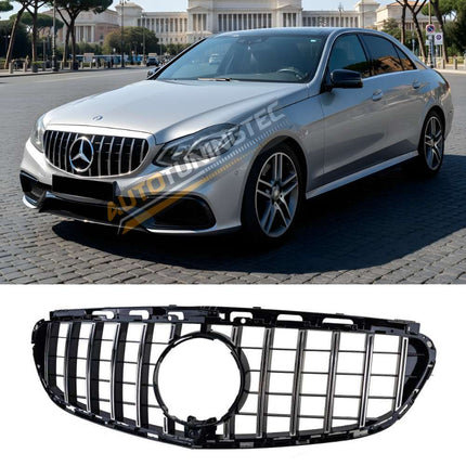 Griglia anteriore GT-R nera lucida con profili cromati per Mercedes Classe E W212 restyling 2013-2016