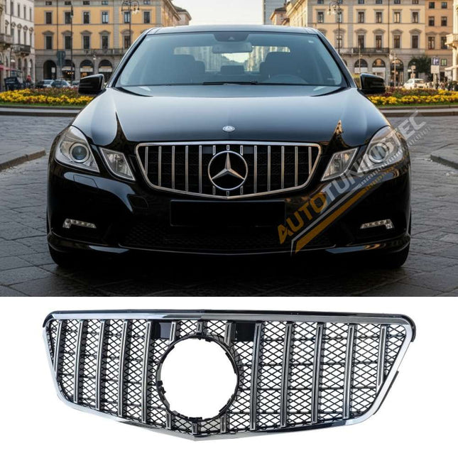 Griglia anteriore GT-R nero lucido con bordo cromato per Mercedes Classe E W212 S212 2009-2013