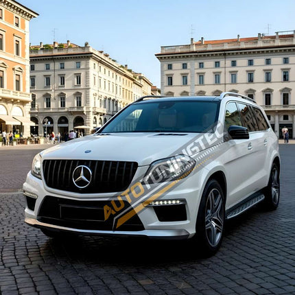 Mascherina sportiva per Mercedes GL X166 (2012-2015), finitura nero lucido con supporti camera