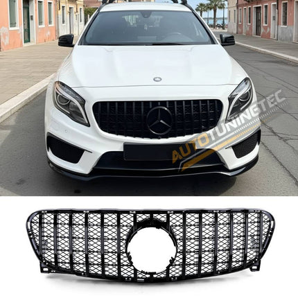Griglia anteriore GT-R Look AMG nero lucido per Mercedes GLA X156 pre-restyling 2013-2016.